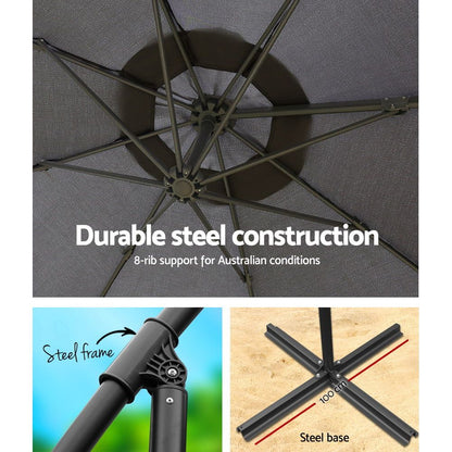 Instahut 3m Outdoor Umbrella Cantilever Beach Garden Patio Charcoal