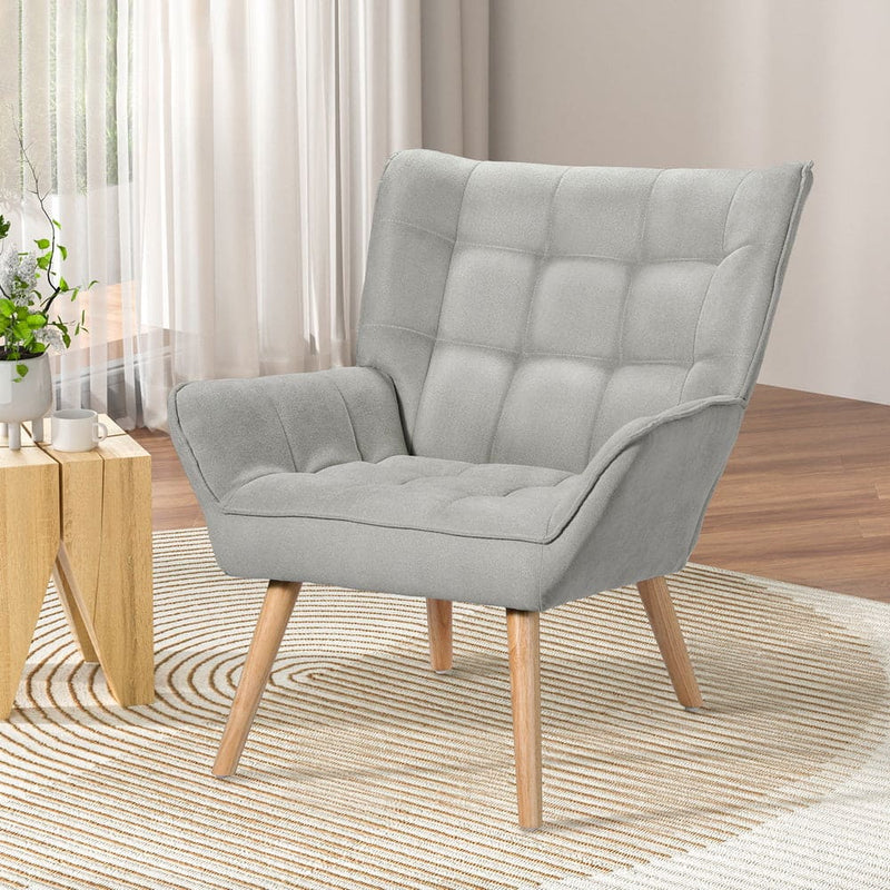 Artiss Armchair Lounge Chair Accent Chairs Sofa Linen Fabric Cushion Seat Grey
