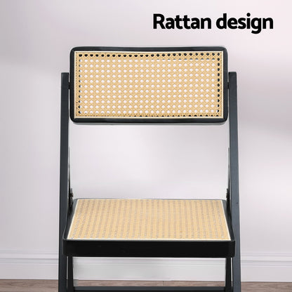 Artiss 4x Dining Chairs Wooden Rattan Foldable Black