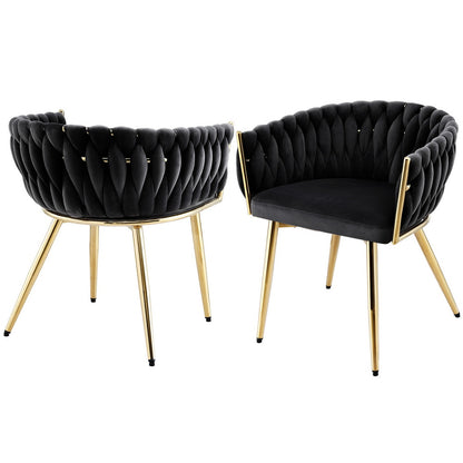 1 Set of 2 Artiss Dining Chairs Velvet Armchair Black
