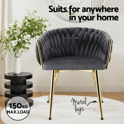 1 Set of 2 Artiss Dining Chairs Velvet Armchair Grey