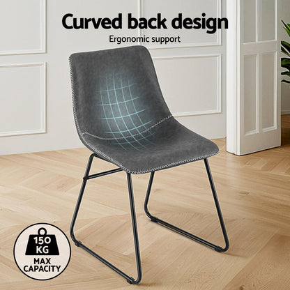 Artiss 2x Dining Chairs Retro PU Leather Kitchen Lounge Cafe Accent Chair Grey