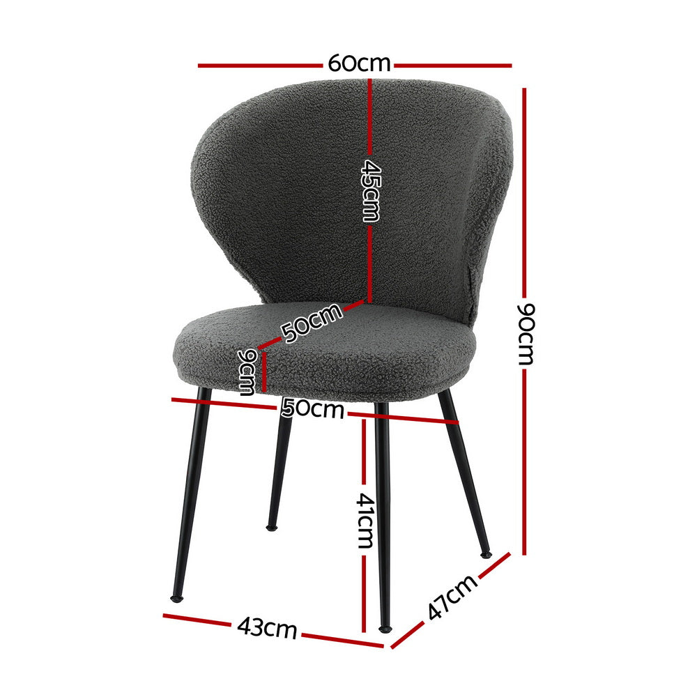 Artiss 2x Dining Chairs Sherpa Boucle Wing Back Grey