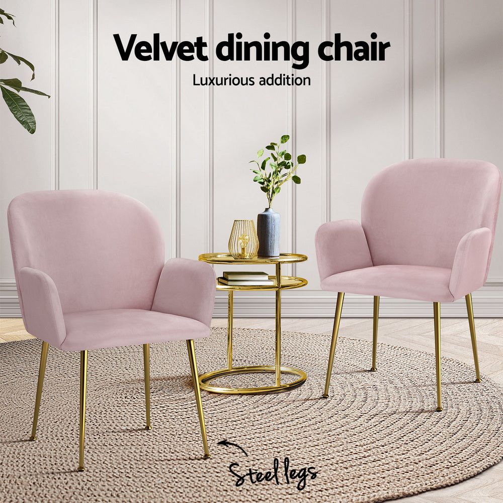 Artiss Dining Chairs Set of 4 Velvet Armchair Pink