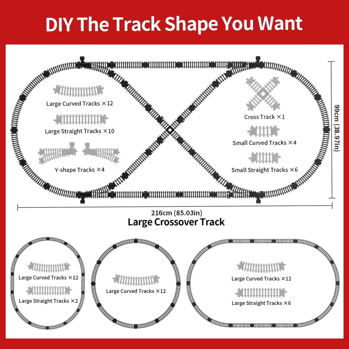 Model Train Set, Remote Control Train Toys with 3Way Smoke Locomotive, 5 Train Cars, Luxury Track Kit, Authentic Train Sounds & Lights, Rechargeable Battery, Top Present for Train Lovers (Black)