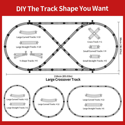 Model Train Set, Remote Control Train Toys with 3Way Smoke Locomotive, 5 Train Cars, Luxury Track Kit, Authentic Train Sounds & Lights, Rechargeable Battery, Top Present for Train Lovers (Black)