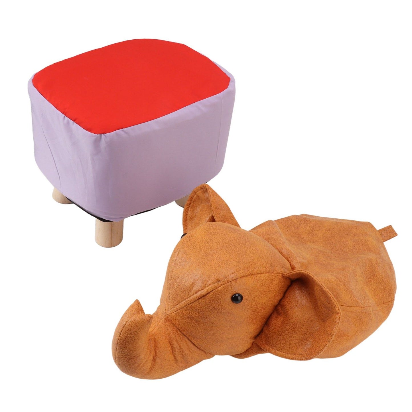 Animal Footstools Lovely Cartoon Innovative Elephant Upholstered Stool for Nursery Bedroom Playroom Living Room Decor Orange