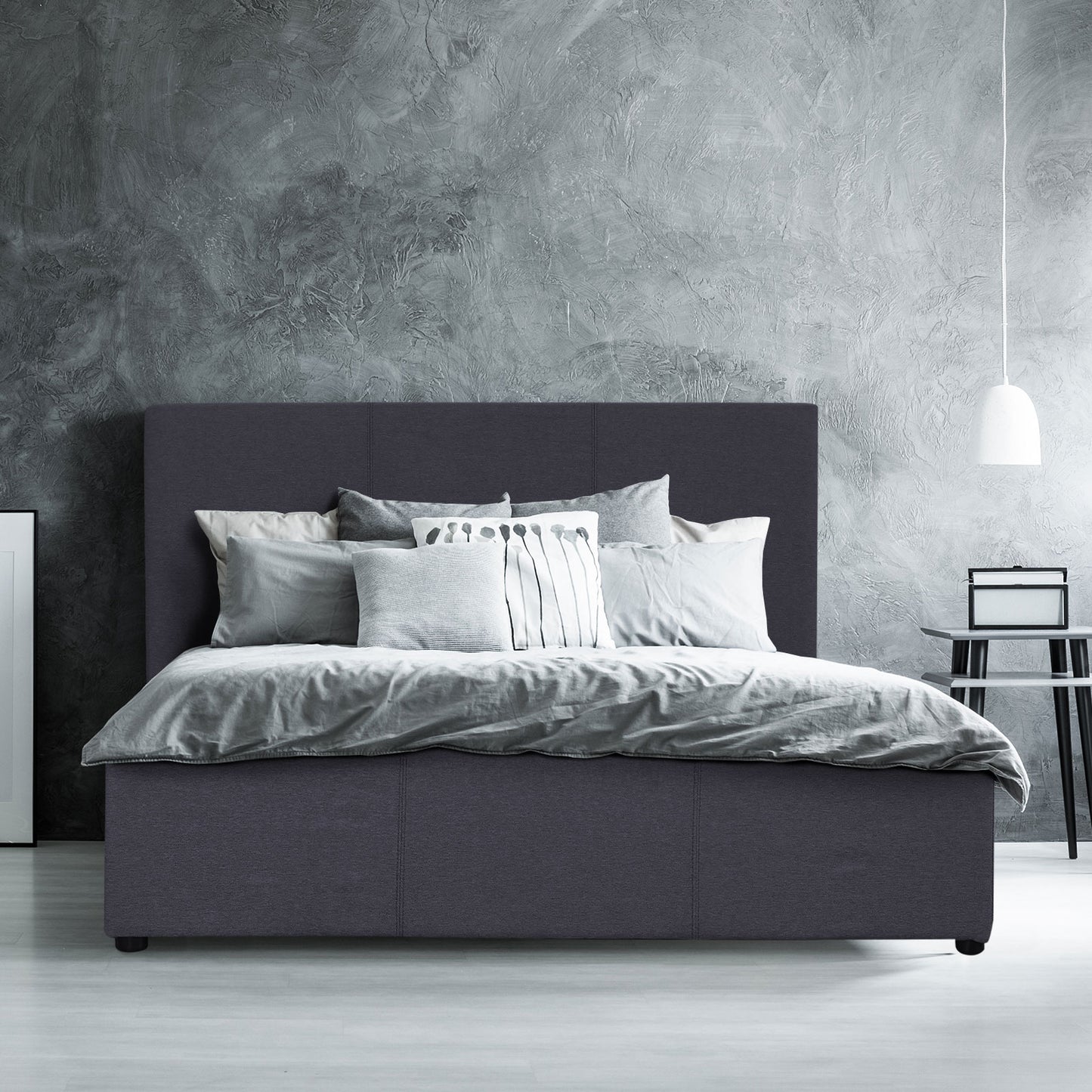Milano Luxury Gas Lift Bed Frame Base And Headboard With Storage - King Single - Charcoal