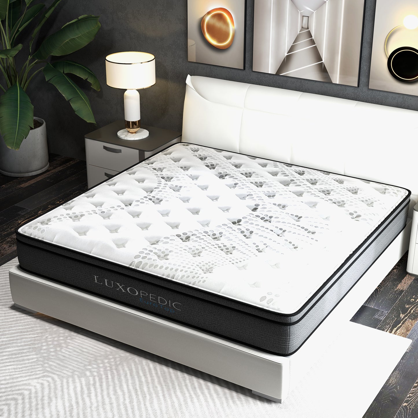 Luxopedic Pocket Spring Mattress 5 Zone 32CM Euro Top Memory Foam Medium Firm - King Single - White  Grey