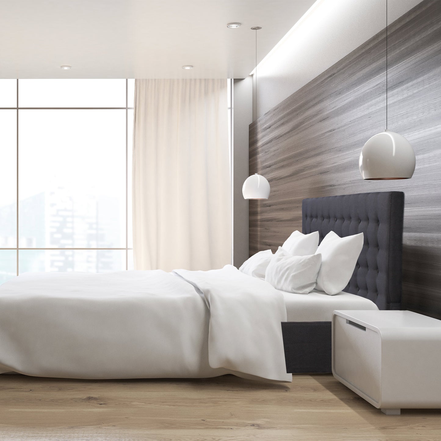 Milano Decor Eden Gas Lift Bed With Headboard Platform Storage Dark Grey Fabric - King - Dark Grey