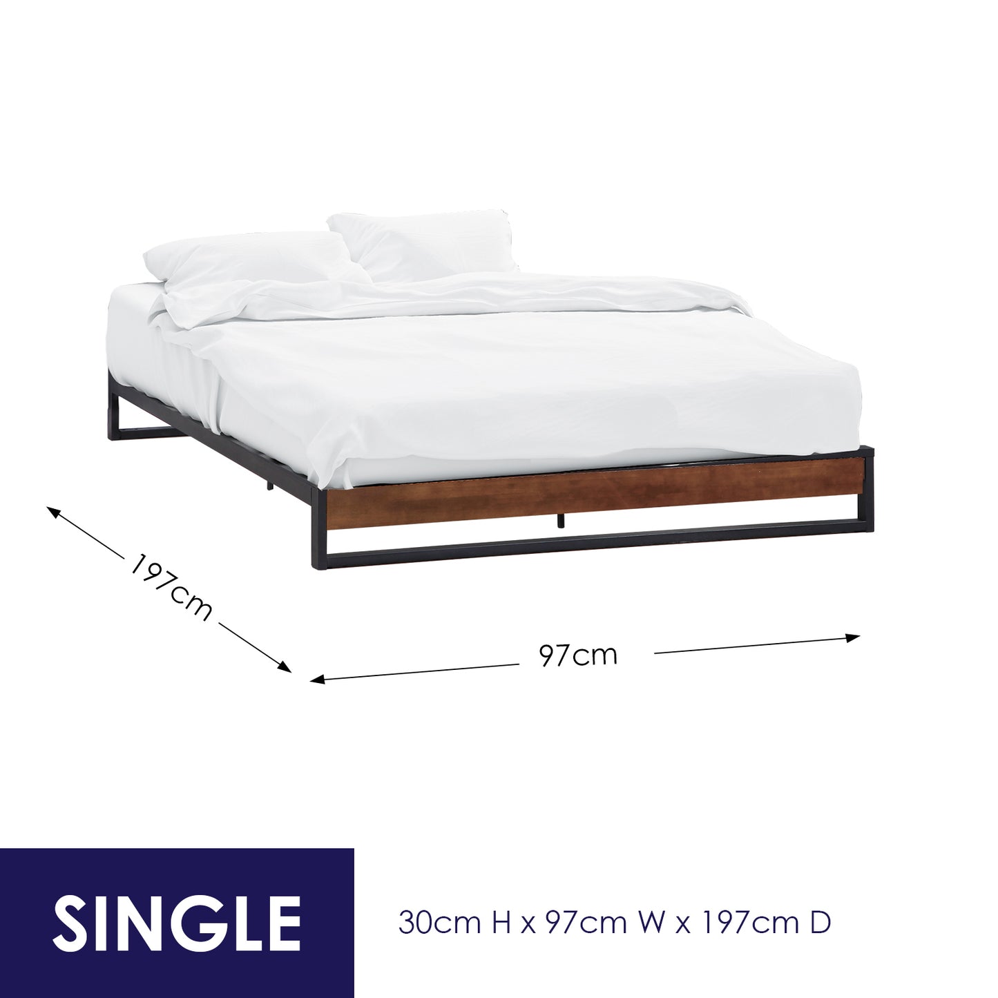 Milano Decor Sorrento Metal Wood Bed Frame Mattress Base Platform Modern Black - Single - Black