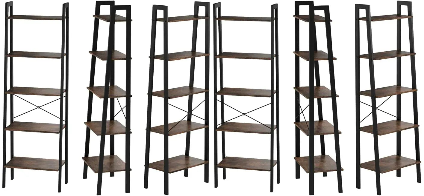 5 Tiers A-shaped Ladder Storage Shelf, Rustic, Brown