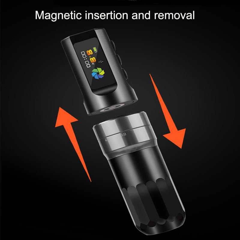 Black Wireless Tattoo Pen Rotary Machine Adjustable Stroke Gun OLED Screen Fast charge