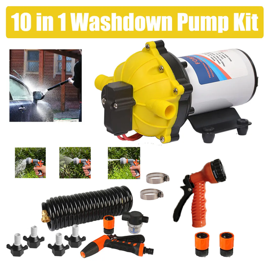 6.6GPM Washdown Pump Kit 12V Wash Pump w/ Hose Nozzle For Caravan RV Marine Boat