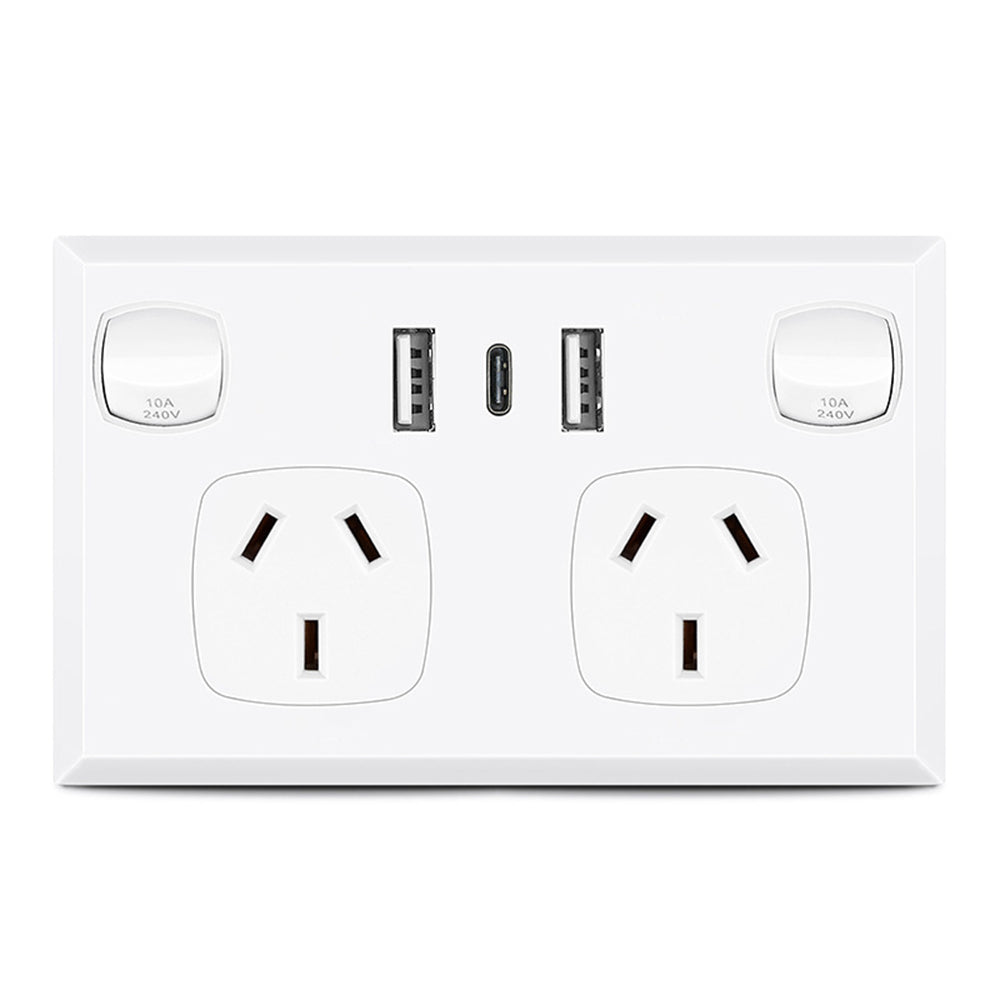 5PCS Double Power Point Dual USB+Type-C GPO Fast Charge 3.6 amp Wall Outlet
