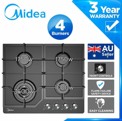 Gas Glass Cooktop 60cm Black