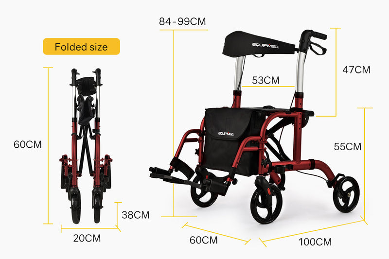 EQUIPMED Rollator Transit Wheelchair Walking Frame Walker Seniors Elderly Aid