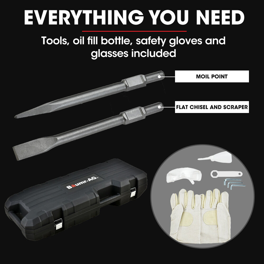 Baumr-AG 2400W Pro-Grade Electric Demolition Jackhammer, with 3 Bonus Chisels, Carry Case