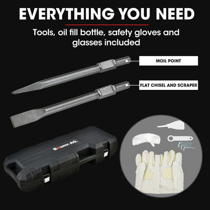 Baumr-AG 2400W Pro-Grade Electric Demolition Jackhammer, with 3 Bonus Chisels, Carry Case