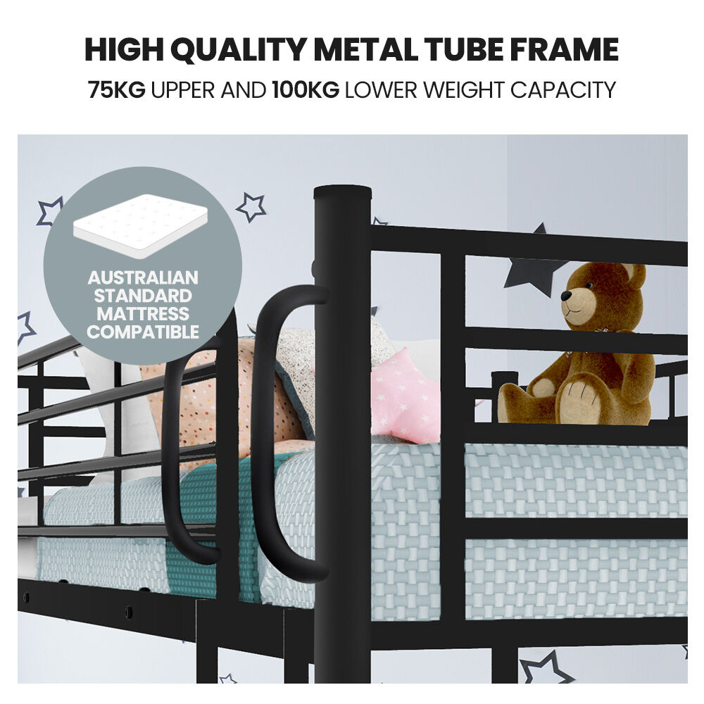 Kingston Slumber 2in1 King Single Metal Bunk Bed Frame, with Modular Design, Dark Matte Grey