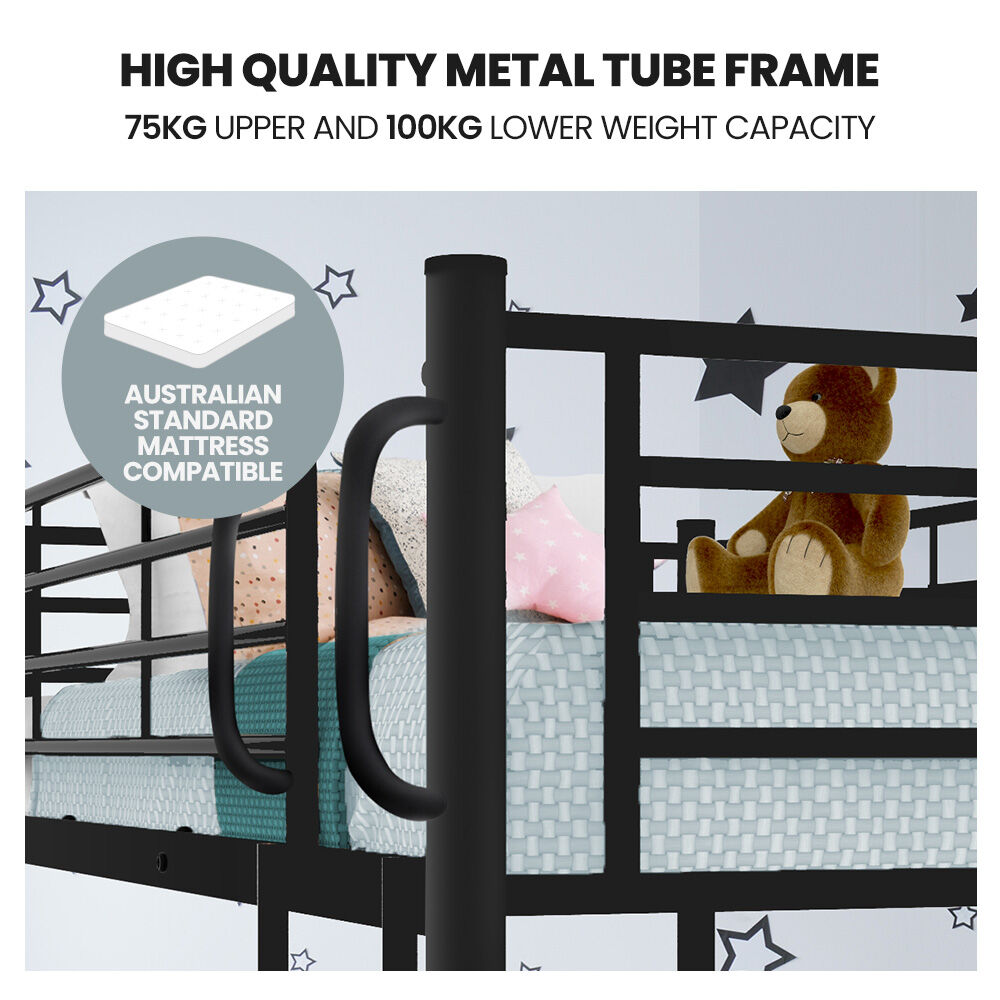 Kingston Slumber 2in1 Single Metal Bunk Bed Frame, with Modular Design, Dark Matte Grey