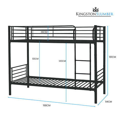 Kingston Slumber 2in1 Single Metal Bunk Bed Frame, with Modular Design, Dark Matte Grey