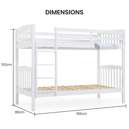 Kingston Slumber Wooden Kids Bunk Bed Frame, with Modular Design that can convert to 2 Single, White