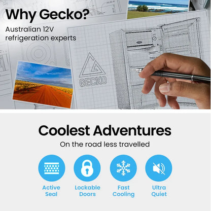 GECKO 70L Portable Bar Fridge and Freezer 12V/24V for Camping, Caravans, Silver