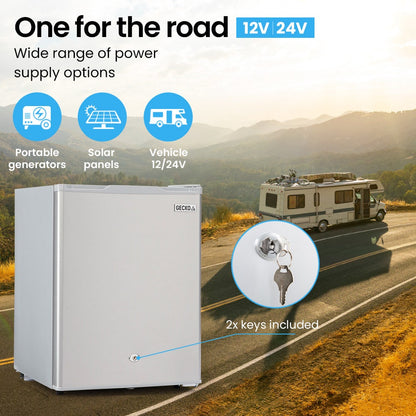 GECKO 70L Portable Bar Fridge and Freezer 12V/24V for Camping, Caravans, Silver