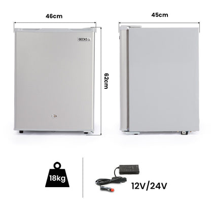 GECKO 70L Portable Bar Fridge and Freezer 12V/24V for Camping, Caravans, Silver