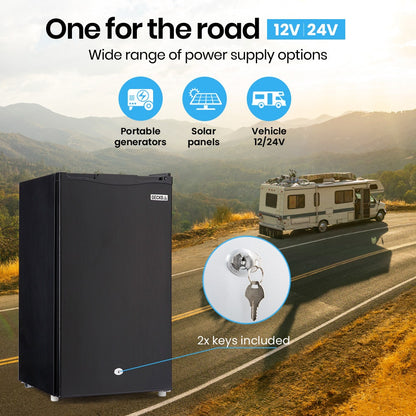 GECKO 95L Portable Upright Fridge and Freezer, 12V/24V for Camping, Caravans, Black