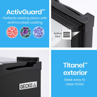 GECKO 95L Portable Upright Fridge and Freezer, 12V/24V for Camping, Caravans, Black