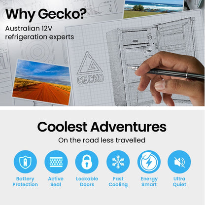 GECKO 95L Portable Upright Fridge and Freezer, 12V/24V for Camping, Caravans, Silver