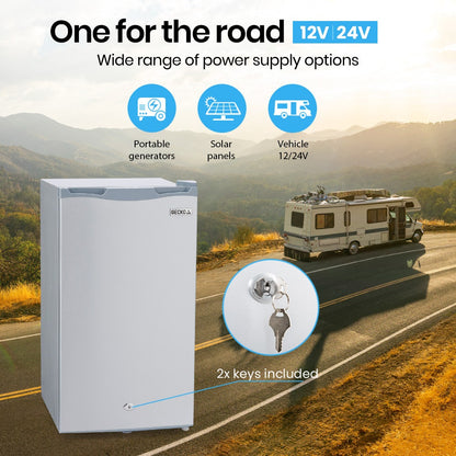 GECKO 95L Portable Upright Fridge and Freezer, 12V/24V for Camping, Caravans, Silver