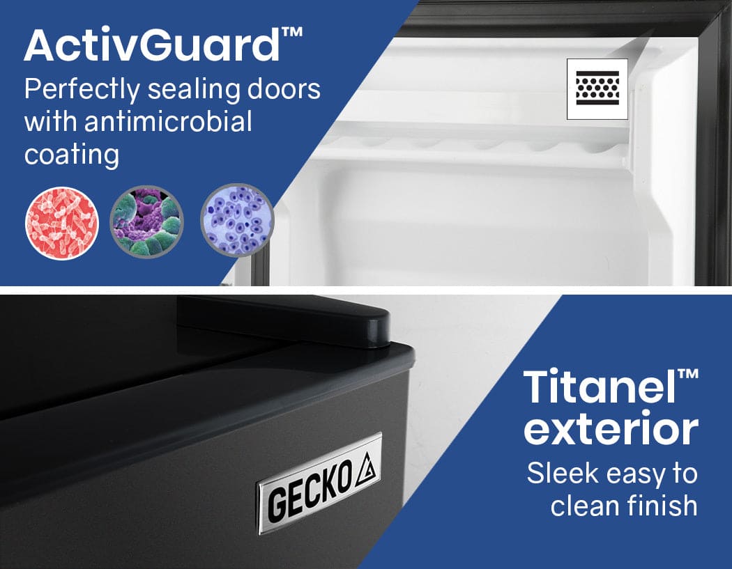 GECKO 95L Portable Upright Fridge, 12V/24V for Motorhome, Caravan, Black