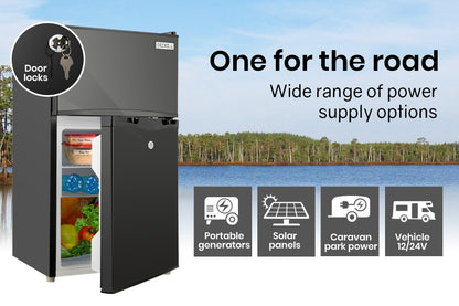 GECKO 95L Portable Upright Fridge, 12V/24V for Motorhome, Caravan, Black