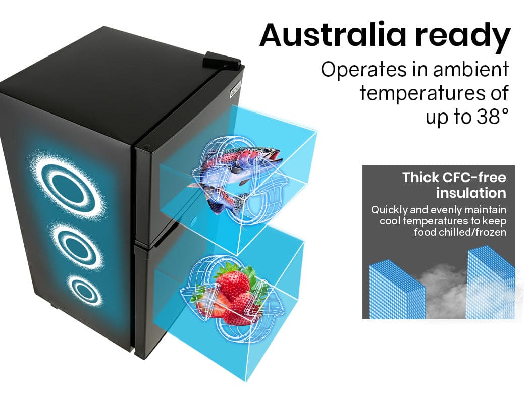 GECKO 95L Portable Upright Fridge, 12V/24V for Motorhome, Caravan, Black