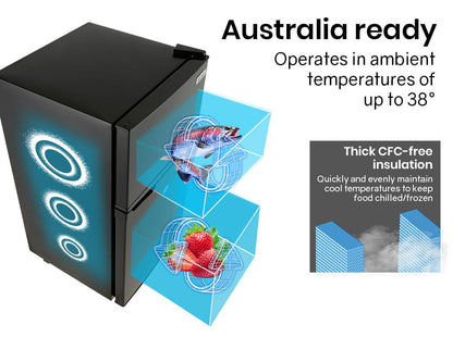 GECKO 95L Portable Upright Fridge, 12V/24V for Motorhome, Caravan, Black