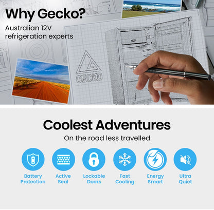 GECKO 95L Portable Upright Fridge, 12V/24V for Motorhome, Caravan, Silver