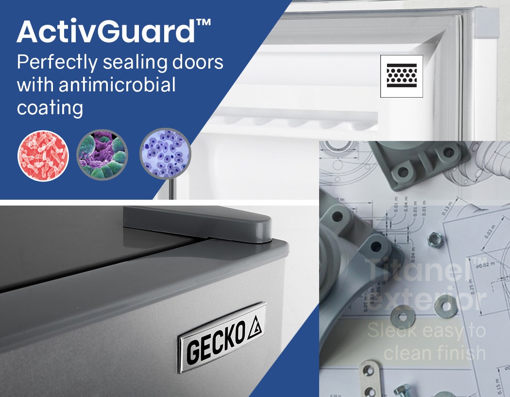 GECKO 95L Portable Upright Fridge, 12V/24V for Motorhome, Caravan, Silver