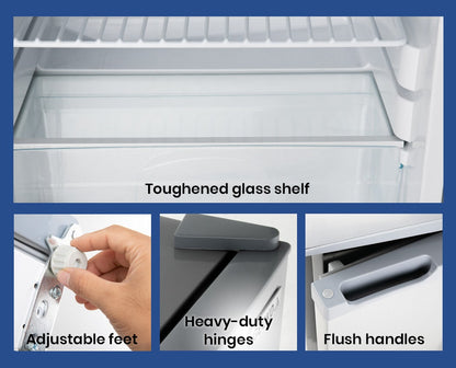 GECKO 95L Portable Upright Fridge, 12V/24V for Motorhome, Caravan, Silver