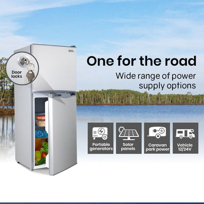 GECKO 125L Portable Upright Fridge, 12V/24V for Motorhome, Caravan, Silver