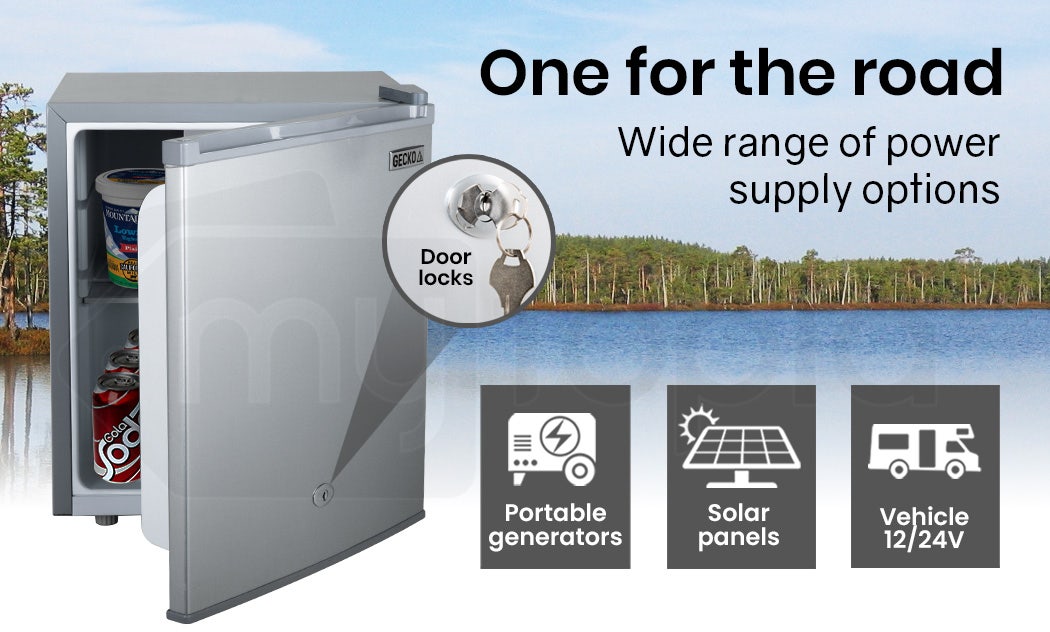 GECKO 57L Portable Camping Bar Fridge with Freezer 12V/24V, Silver