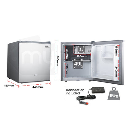 GECKO 57L Portable Camping Bar Fridge with Freezer 12V/24V, Silver