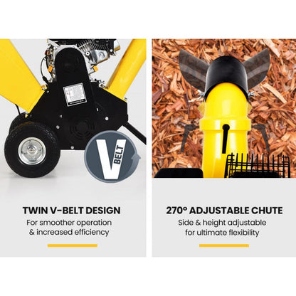 MICHIGAN 8HP 208cc Petrol Commercial Wood Chipper, Tree Mulcher - Raptor 1000