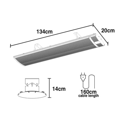 2 x BIO 2400W Outdoor Strip Heater, Electric Radiant Slimline Heat Bar Panel, 10A Plug