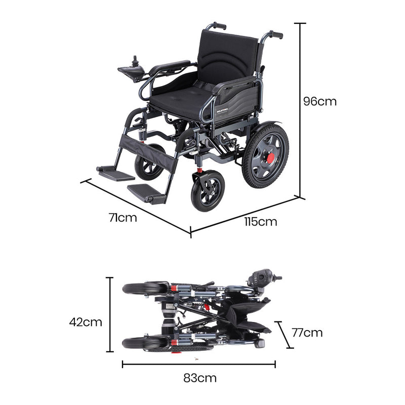 EQUIPMED Electric Folding Wheelchair, Folding, XL Wide Seat, Long Range, Lithium Battery, Black