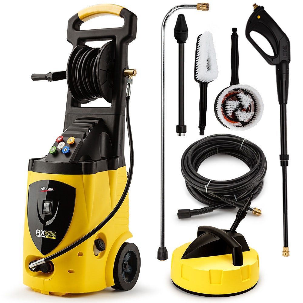 Jet-USA RX550 Electric High Pressure Washer 3500PSI Ultimate Pack, 5 Nozzles, Spin & Wheel Brush, Deck Cleaner, Turbo Head, Angled Lance, 30M Hose Reach
