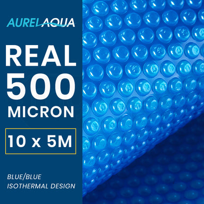 AURELAQUA Pool Cover 500 Micron 10x5m Solar Blanket Swimming Thermal Blue