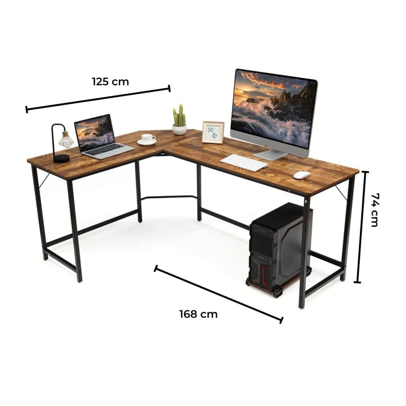 EKKIO L-Shaped Corner Computer Desk with CPU Stand (Brown) EK-CD-102-LR